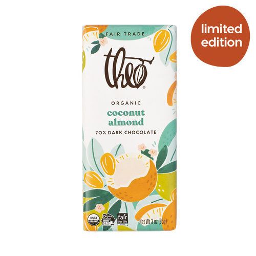 Theo Chocolate Coconut Almond 70% Dark Chocolate bar