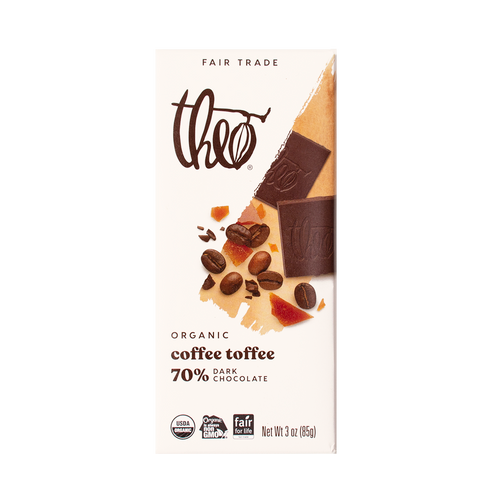 Theo Coffee Toffee 70% Dark Chocolate Bar, 3 oz