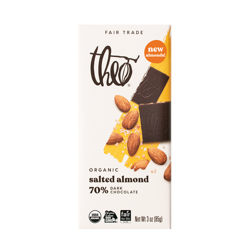 Theo Salted Almond 70% Dark Chocolate Bar, 3 oz